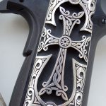 relieved engraving and jeweled grip screws on custom 1911 pistol grips
