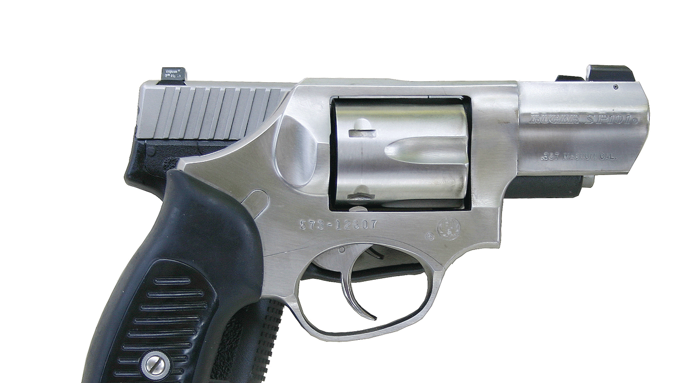 Ruger SP101 atop a Kahr pistol to show the size difference