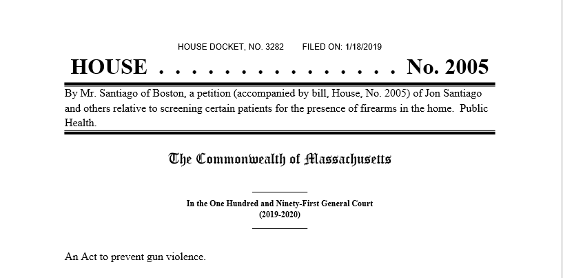 Screenshot of a proposed gun bill in Massachusetts