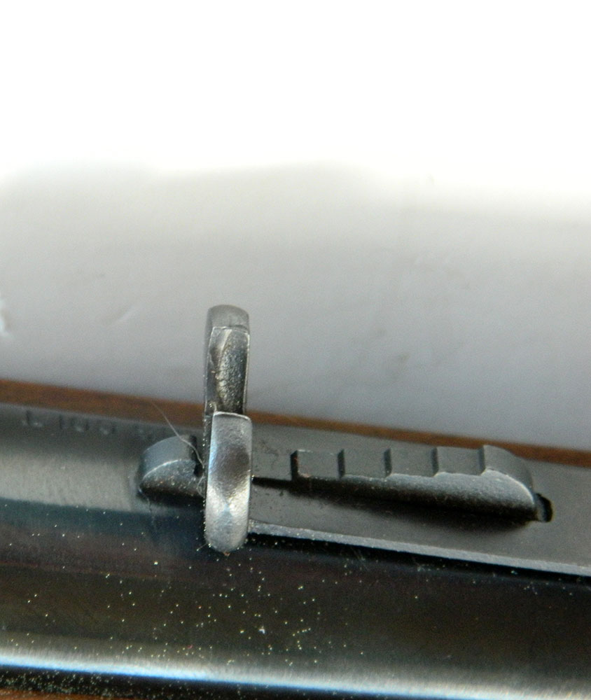 sliding bar and rear buckhorn sight on the Rossi Frontier lever action rifle