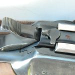 Close up of the checkering on the hammer spur of the Rossi Frontier Rifle