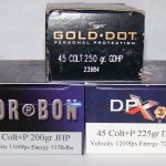 Three boxes of .45 Colt ammunition