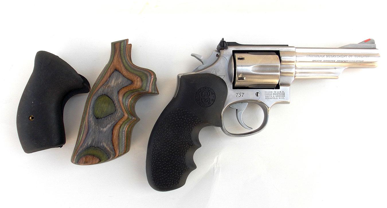 Hogue MonoGrips compared to a revolver with traditional rubber grips