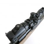 UTG Scope mounted on a Savage Scout rifle with desert tan stock