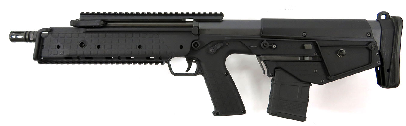 closeup showing the magazine release on the Kel-Tec RDB17 rifle
