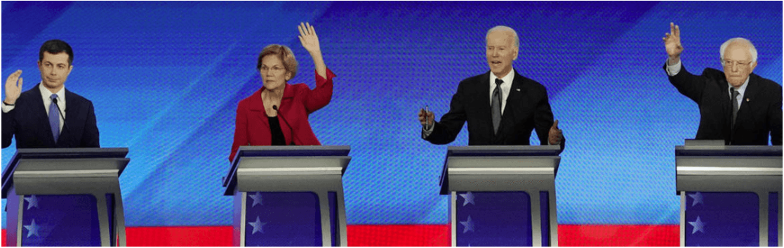 Democratic presidential candidates during the 2020 New Hampshire debate