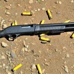 Charles Daly Honcho 20 gauge shotgun with several spent shells