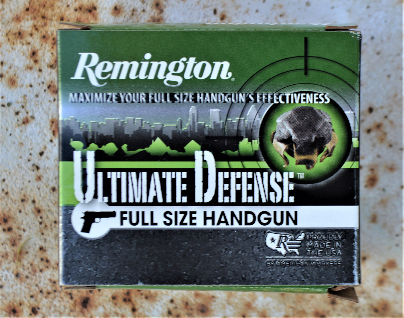 Box of Remington Ultimate Defense handgun ammunition
