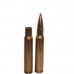 Empty brass casing next to a cartridge loaded with Hornady SST